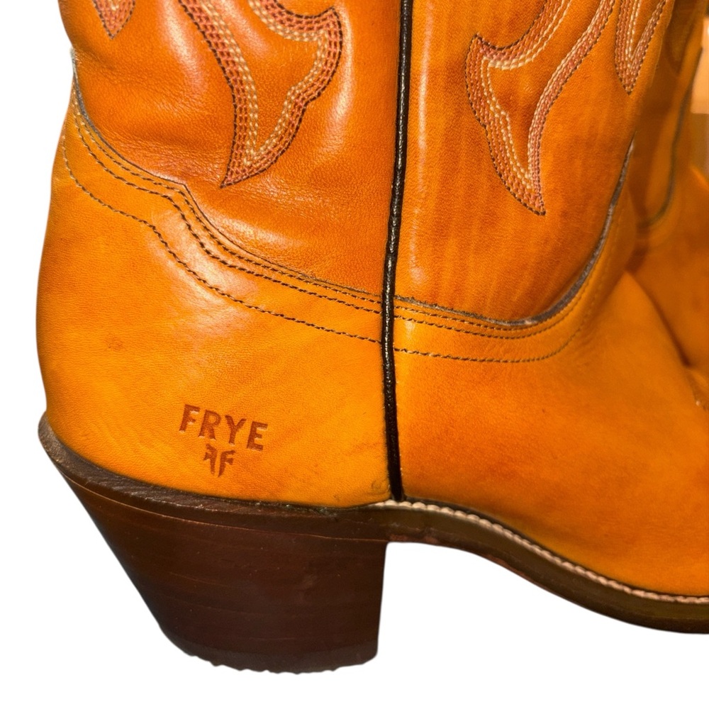 Frye Women's Leather Vintage Western Heeled Cowgirl Boots In Orange/Butterscotch - Picture 2 of 9